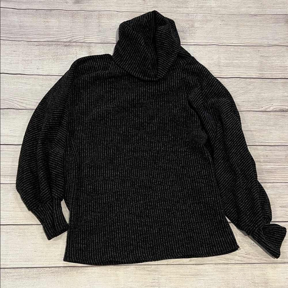 JODIFL Black and Gray Striped Turtleneck Sweater